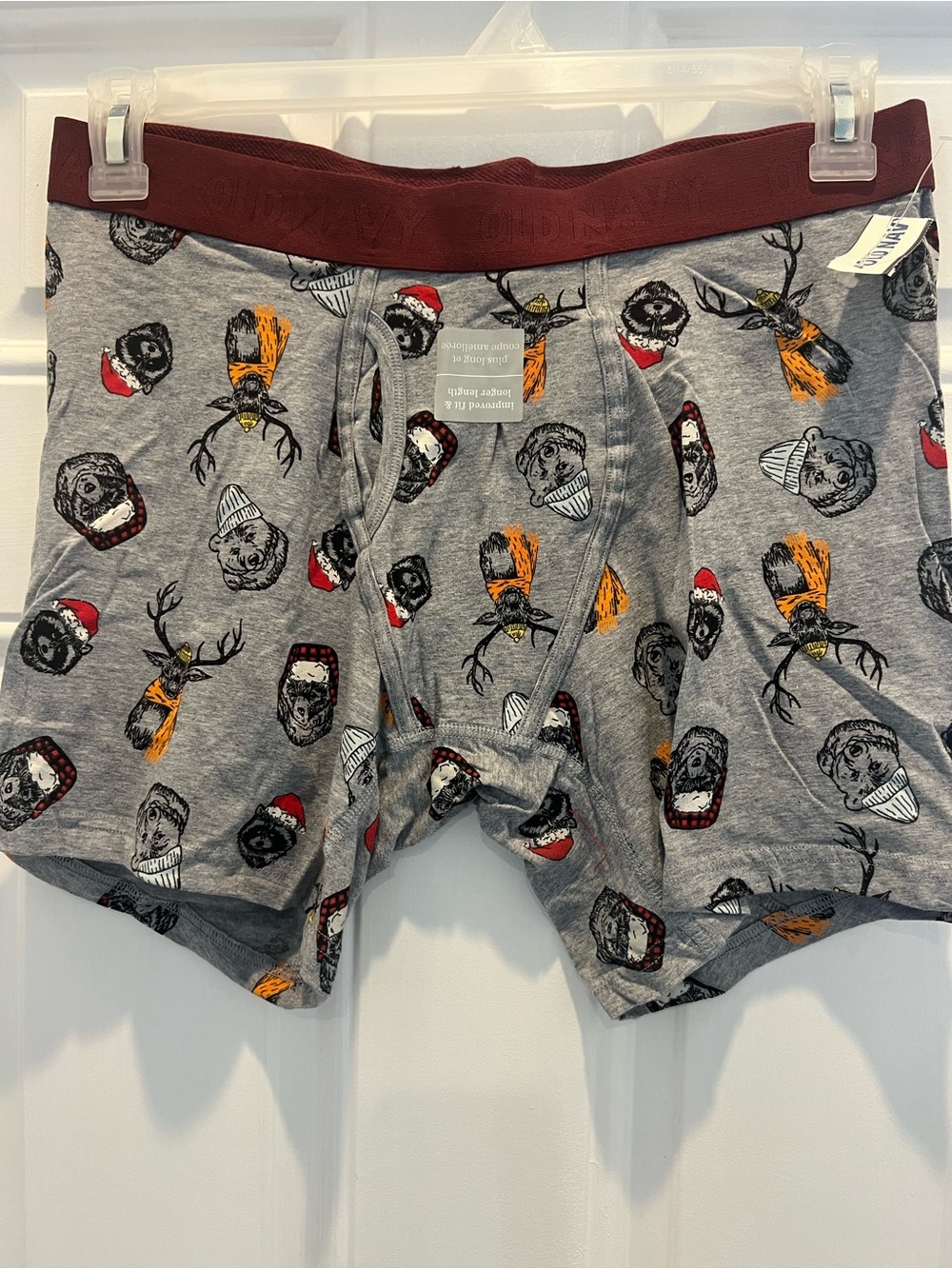 Old Navy Men’s Size L Holiday Print Gray Boxer Briefs 6" Inseam NWT # 857